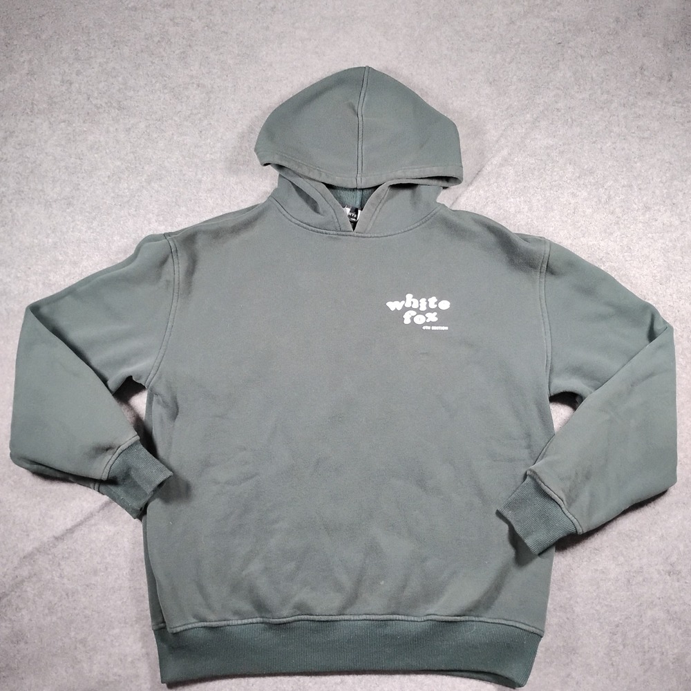 White Fox 4th Edition Hoodie Womens S/M Pine Green Puff Print Oversized Pullover